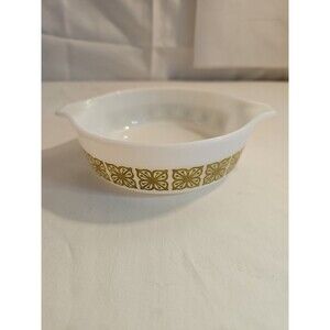 Vintage Pyrex Verde Square Green Flower 471 Round Casserole Dish 1 Pt